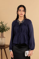 Navy Front Tie Blouse