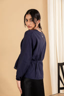 Navy Front Tie Blouse
