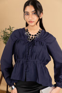 Navy Front Tie Blouse