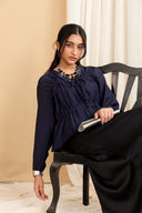 Navy Front Tie Blouse